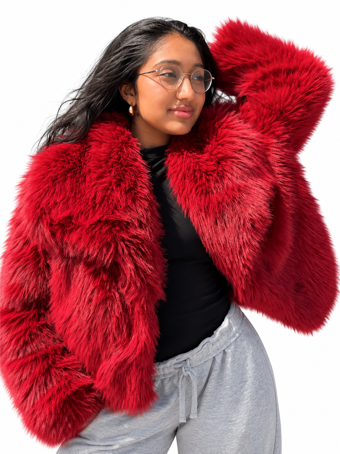 Veste en Fausse Fourrure Rouge – Luxe & Glam